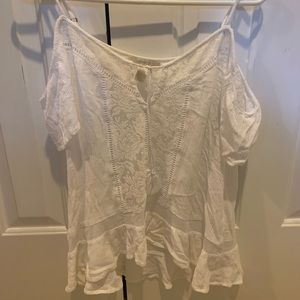 White, open shoulder blouse